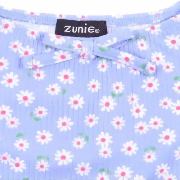 #20 Zunie Youth 2-pack Dress, Pink Striped Blue Floral Large 14/16 - Picture 4 of 9